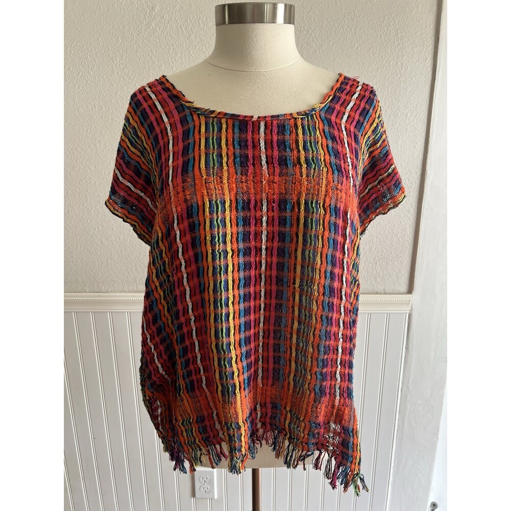 Women's Woven Handmade Mexican Top Pedal Loom Multicolor Lightweight Airy M/L